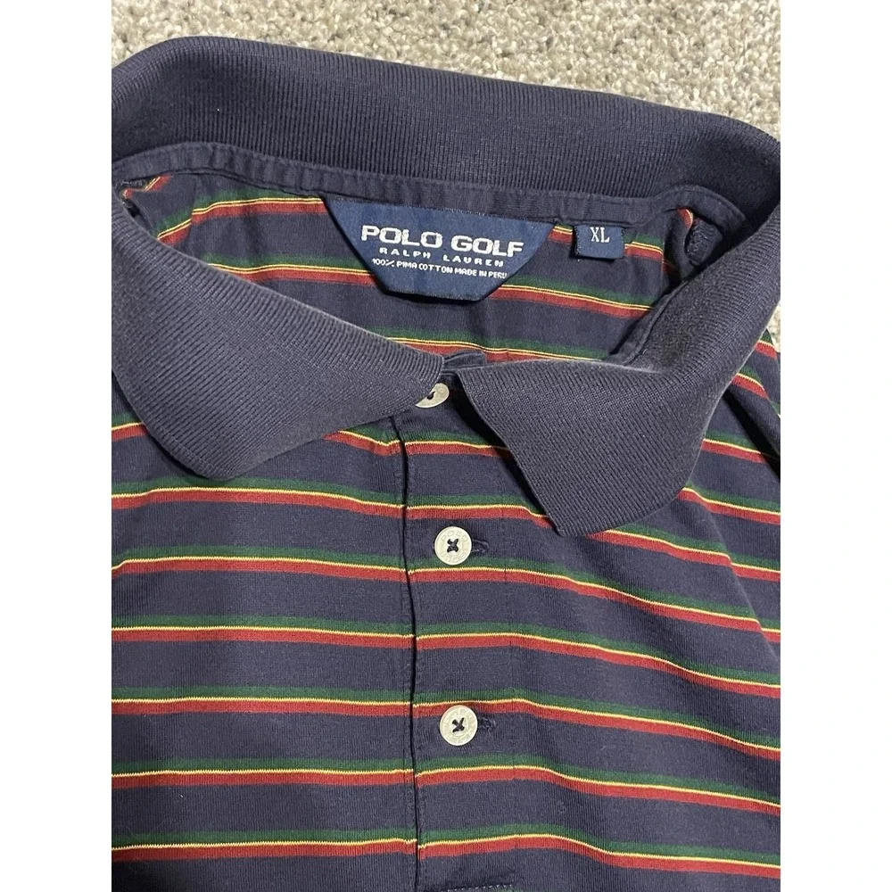 Polo‎ Golf Ralph Lauren Polo Shirt Blue With Stripes XL Pima Cotton Made In Peru